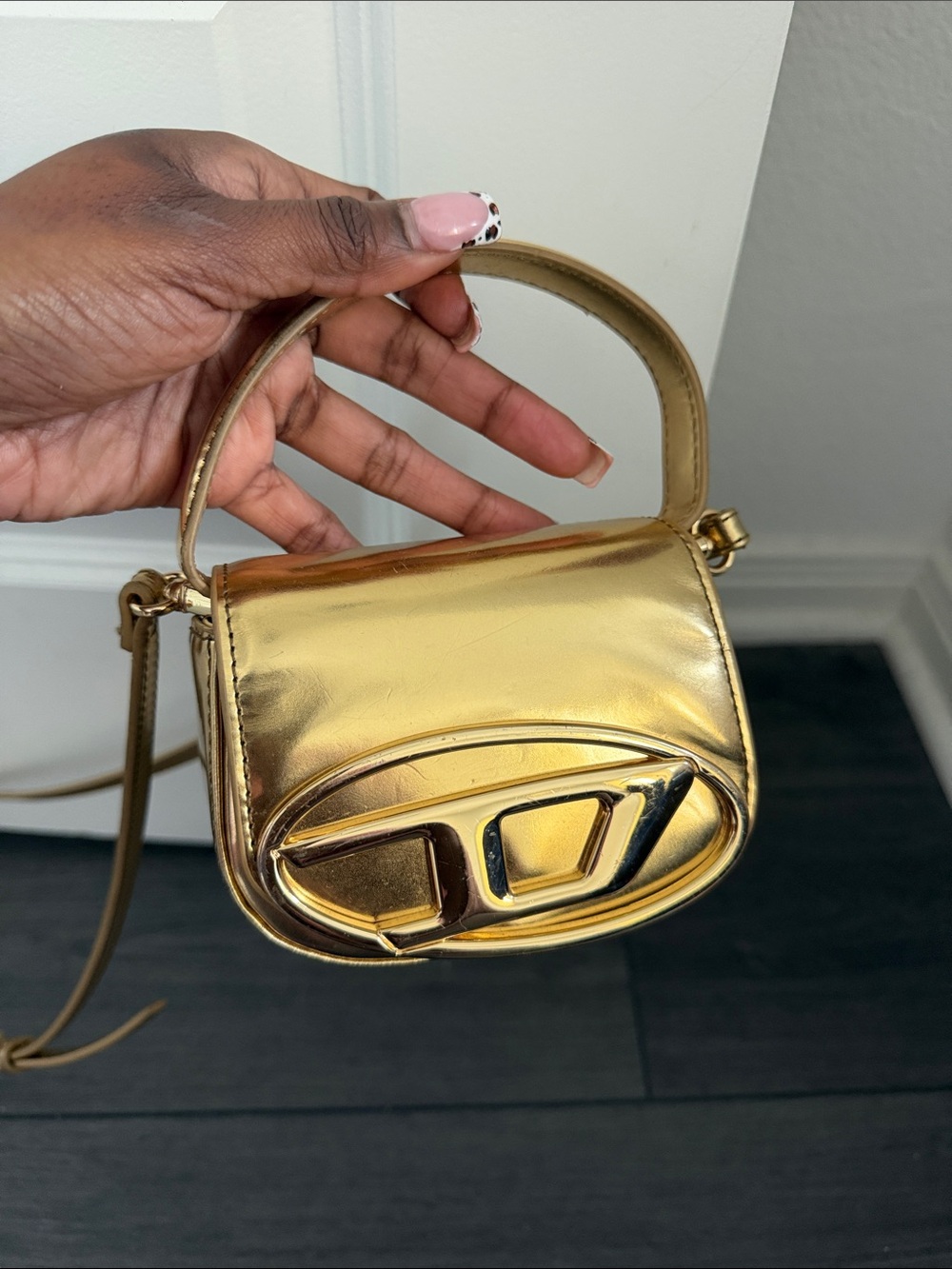 Diesel Metallic Gold Mini Crossbody with Top Handle - Picture 2 of 3